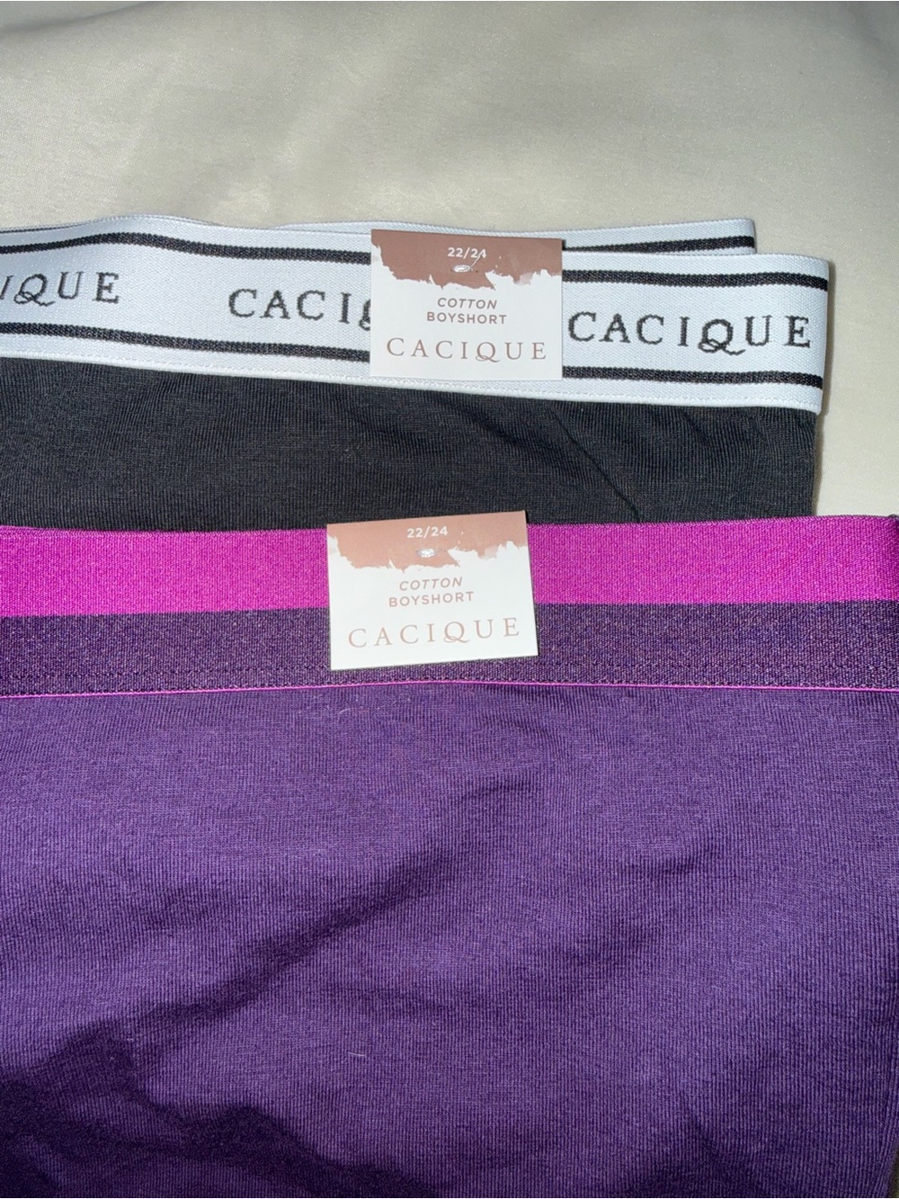 Cacique Cotton Boyshorts in Black, Fuchsia & Purple